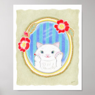 Cute White Kitten Cat Makeup Kids Art Poster