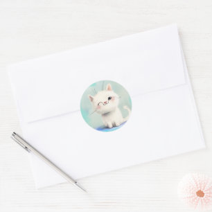 Cute White Kitten Classic Round Sticker