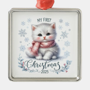 CUTE WHITE KITTEN FOR MY FIRST CHRISTMAS METAL TREE DECORATION