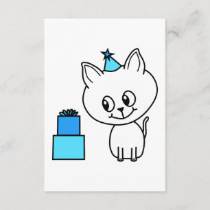 Cute White Kitten in a Blue Birthday Hat. Invitation
