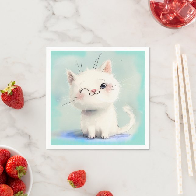 Cute White Kitten Napkin (Insitu)