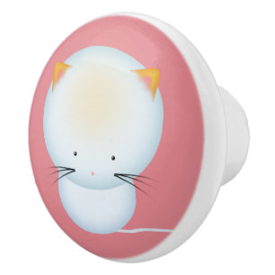 Cute White Kitten Nursery Art Ceramic Knob