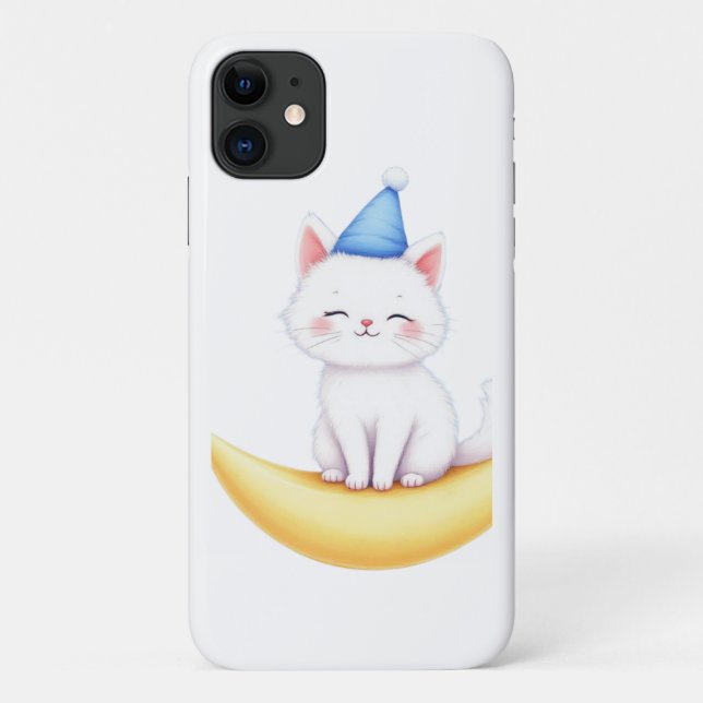 Cute White Kitten on Moon iPhone / iPad case (Back)