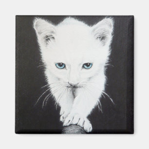 Cute white kitten pencil art Magnets