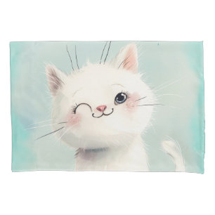 Cute White Kitten Pillowcase