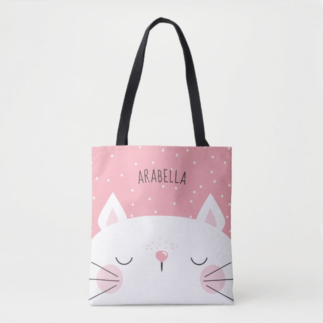 Cute White Kitten Pink Tote Bag (Front)