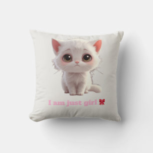 Cute White Kitten Throw Pillow - I Am Just Girl Ca