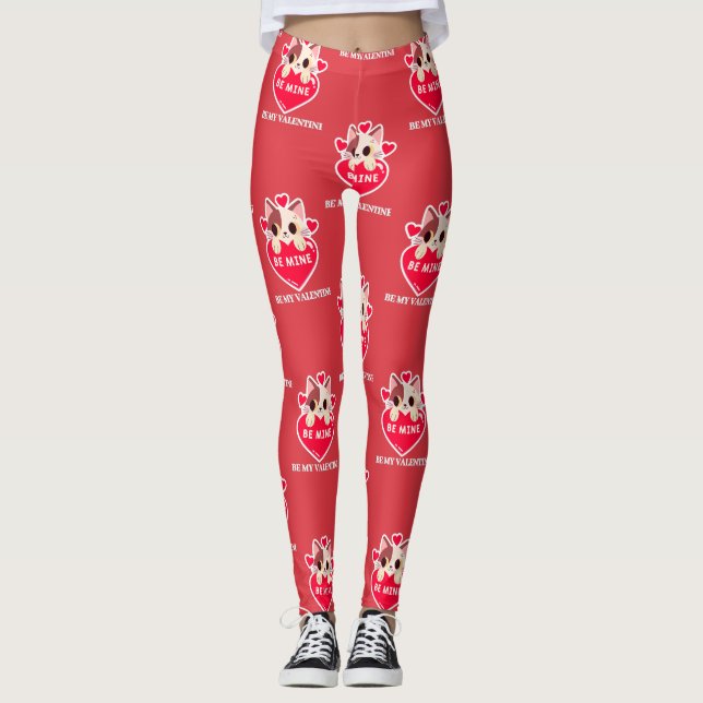 Cute white kitten with heart leggings (Front)