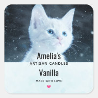 Cute White Kitten with Pretty Blue Eyes Candle Biz