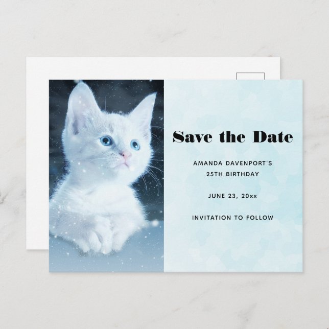 Cute White Kitten with Pretty Blue Eyes Invitation Postcard (Front/Back)
