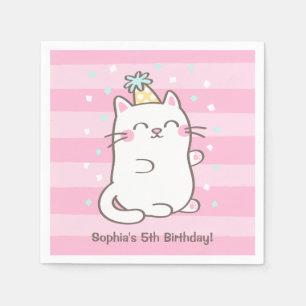 Cute White Kitty Cat Girls Birthday Party Napkins