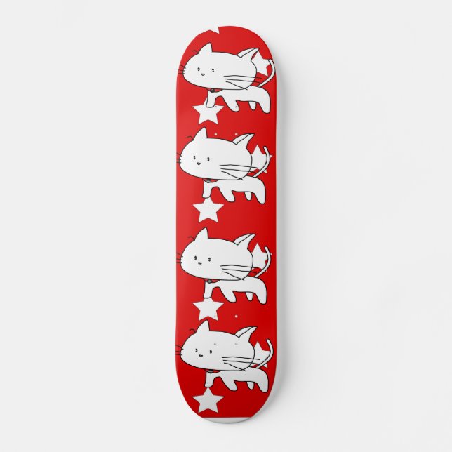 Cute white kitty cat skateboards (Front)