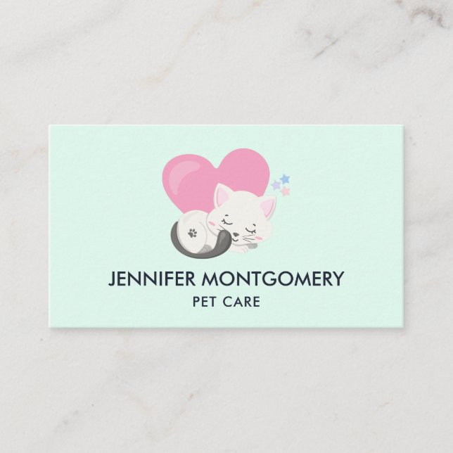 Cute White Kitty Cat Sleeping Business Card (Front)