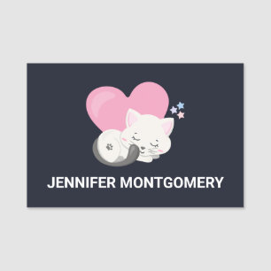 Cute White Kitty Cat Sleeping Name Tag