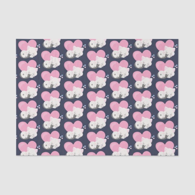 Cute White Kitty Cat Sleeping Pattern Tissue Paper (Front)