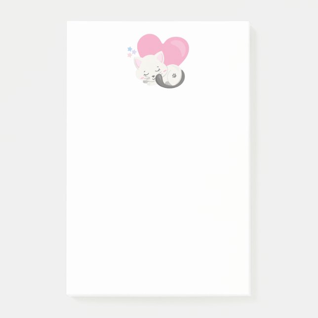 Cute White Kitty Cat Sleeping Post-it Notes (Front)