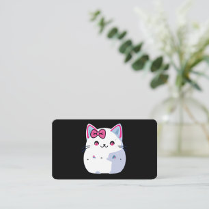 Cute White Kitty Cat with Pink Bowtie Business Card