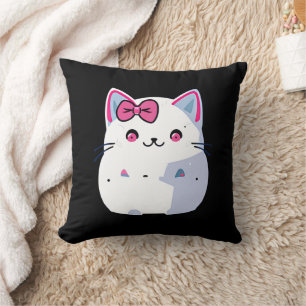 Cute White Kitty Cat with Pink Bowtie Cushion
