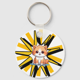 Cute White Kitty Pop Art Illustration Key Ring