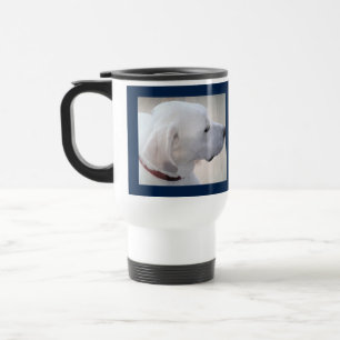 Cute White Labrador Dog Profile Proud Dad Blue Travel Mug
