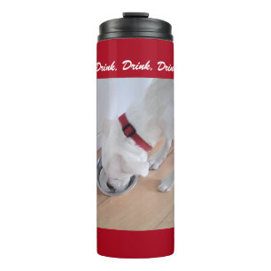 Cute White Labrador Mix Puppy Dog Drinking Water Thermal Tumbler