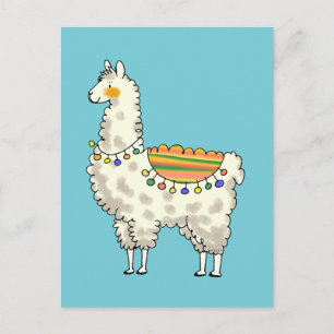 cute white llama cartoon postcard