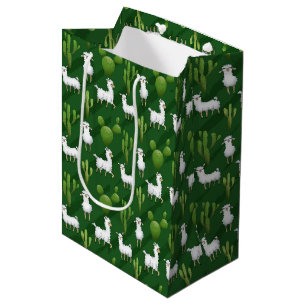 Cute White Llamas In A Field of Cacti Medium Gift Bag