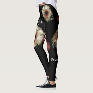 Cute White Love Flowers Floral Pattern Black Leggings