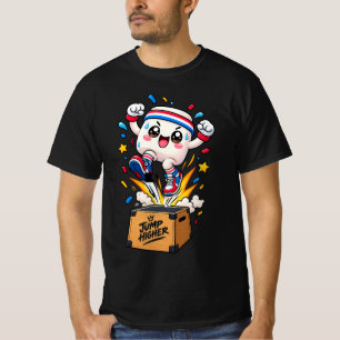 Cute White Mascot Box Jump Fitness Cartoon T-Shirt