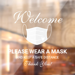 Cute White Mask Requirement Business Welcome
