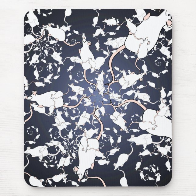 Cute White Mice. In Deep Space. Custom Mouse Pad (Front)
