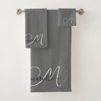 Cute White Monogram Script Name Grey