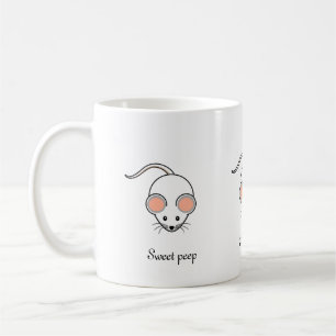 Cute white mouse & calligraphy coffee mug