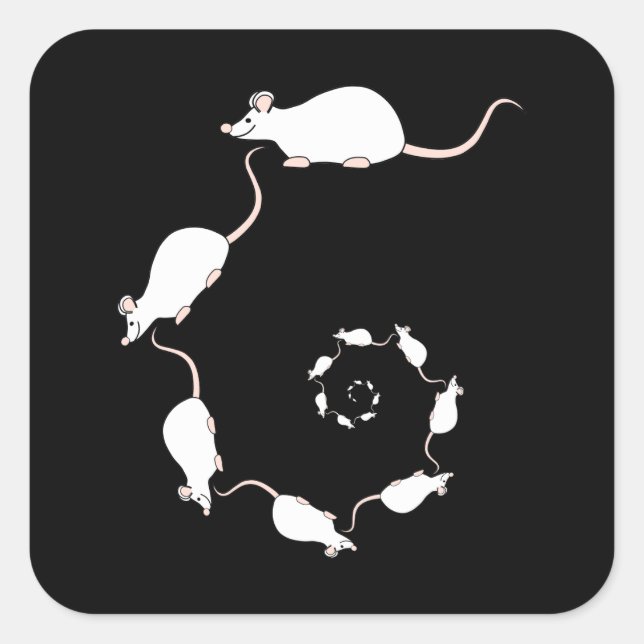 Cute White Mouse Design. Spiral of Mice. Square Sticker (Front)