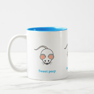 Cute white mouse & turquoise calligraphy Two-Tone coffee mug