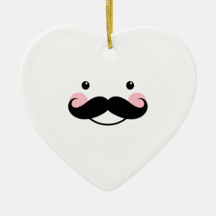 Cute White Moustache Smiling Face Heart Ornament