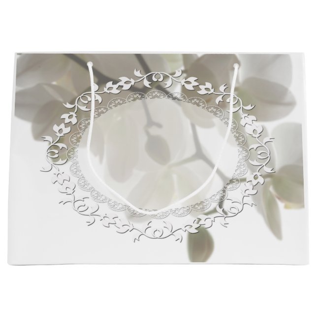 Cute white orchids large gift bag (Front)