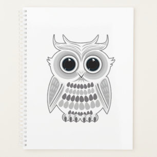 Cute White Owl Big Eyes Kawaii Woodland Animal Art Planner