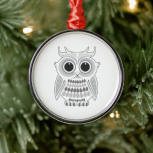 Cute White Owl Big Eyes Winter Woodland Christmas Metal Tree Decoration