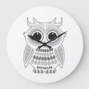 Cute White Owl Big Eyes Woodland Cottagecore Wall Large Clock