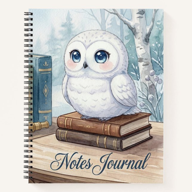 Cute White Owl Notes Journal (Front)