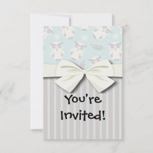 cute white owl pattern and stripes invitation