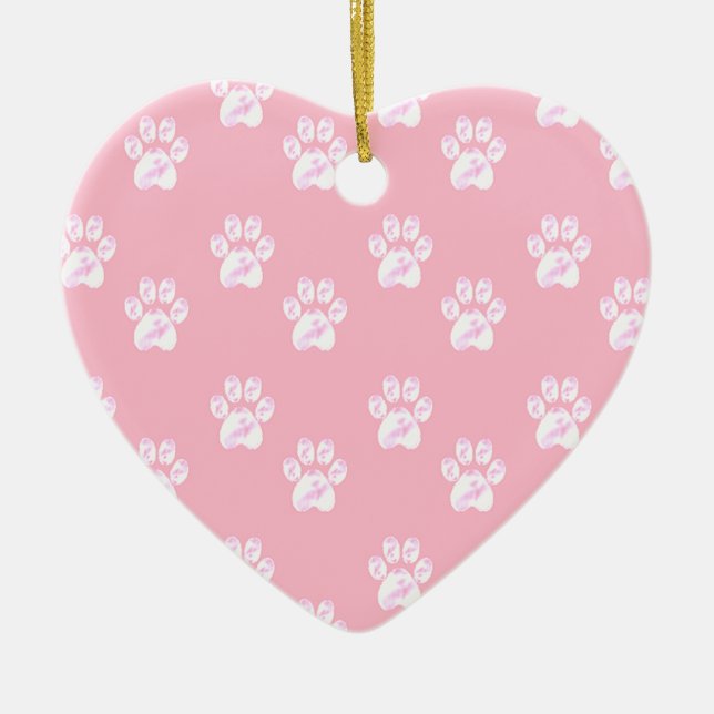 Cute white paw pattern on pink ceramic tree decoration (Front)