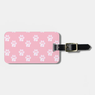 Cute white paw pattern on pink luggage tag
