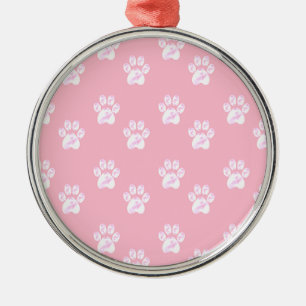 Cute white paw pattern on pink metal tree decoration