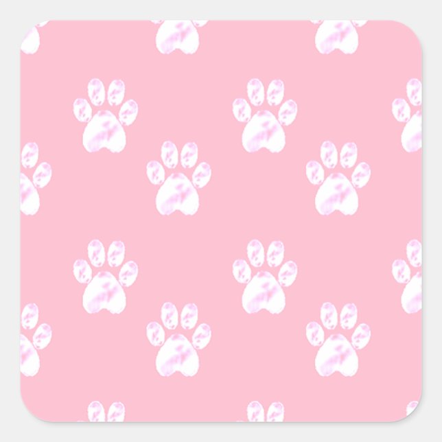 Cute white paw pattern on pink square sticker (Front)
