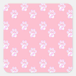 Cute white paw pattern on pink square sticker