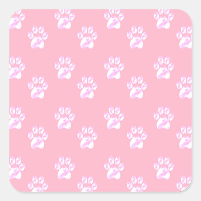 Cute white paw pattern on pink square sticker (Front)