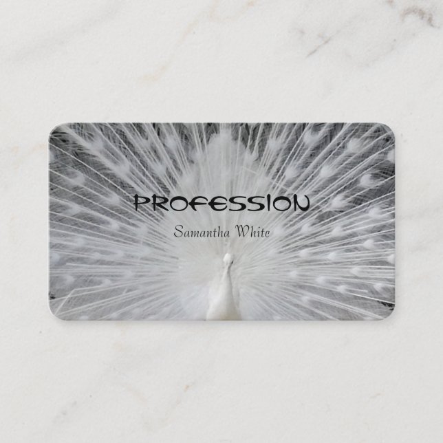 Cute White Peacock Pretty Feathers Unique Design Business Card (Front)