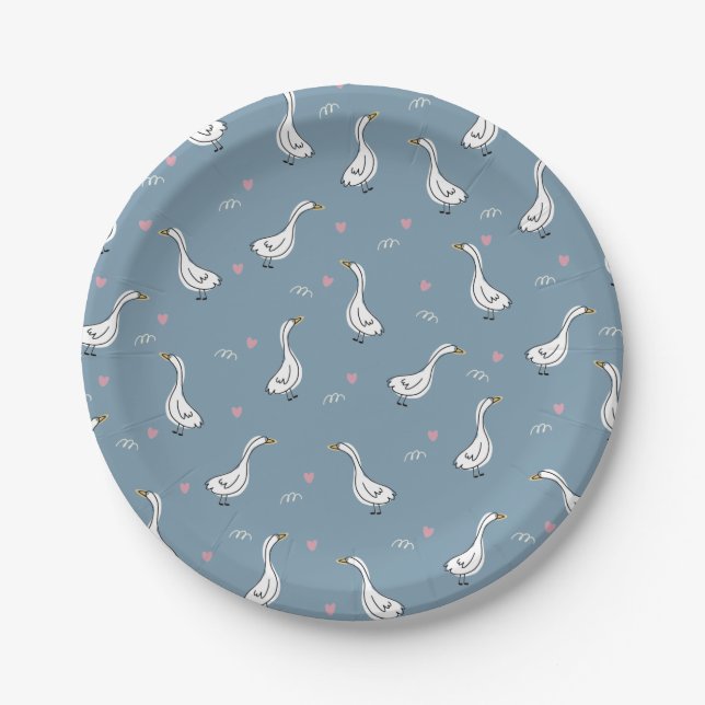 Cute White Pekin Duck Pattern Paper Plate (Front)